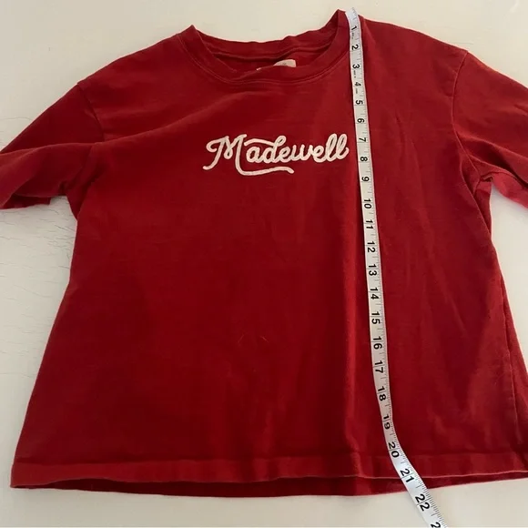 Madewell Rust Orange T-Shirt Embroidered Logo Tee Small Oversized Crop Boxy Y2K - Picture 2 of 6